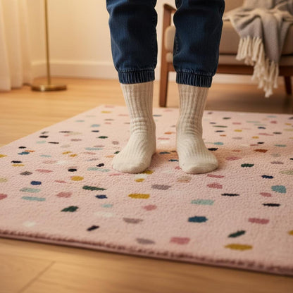 Pastel Confetti Shag Area Rug – Soft Blush Base with Multi-Color Dots for Dining, Living Room & Kids Space Teppich