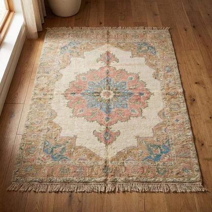 Pastel Oushak Area Rug, Hand Knotted Wool Medallion Living Room