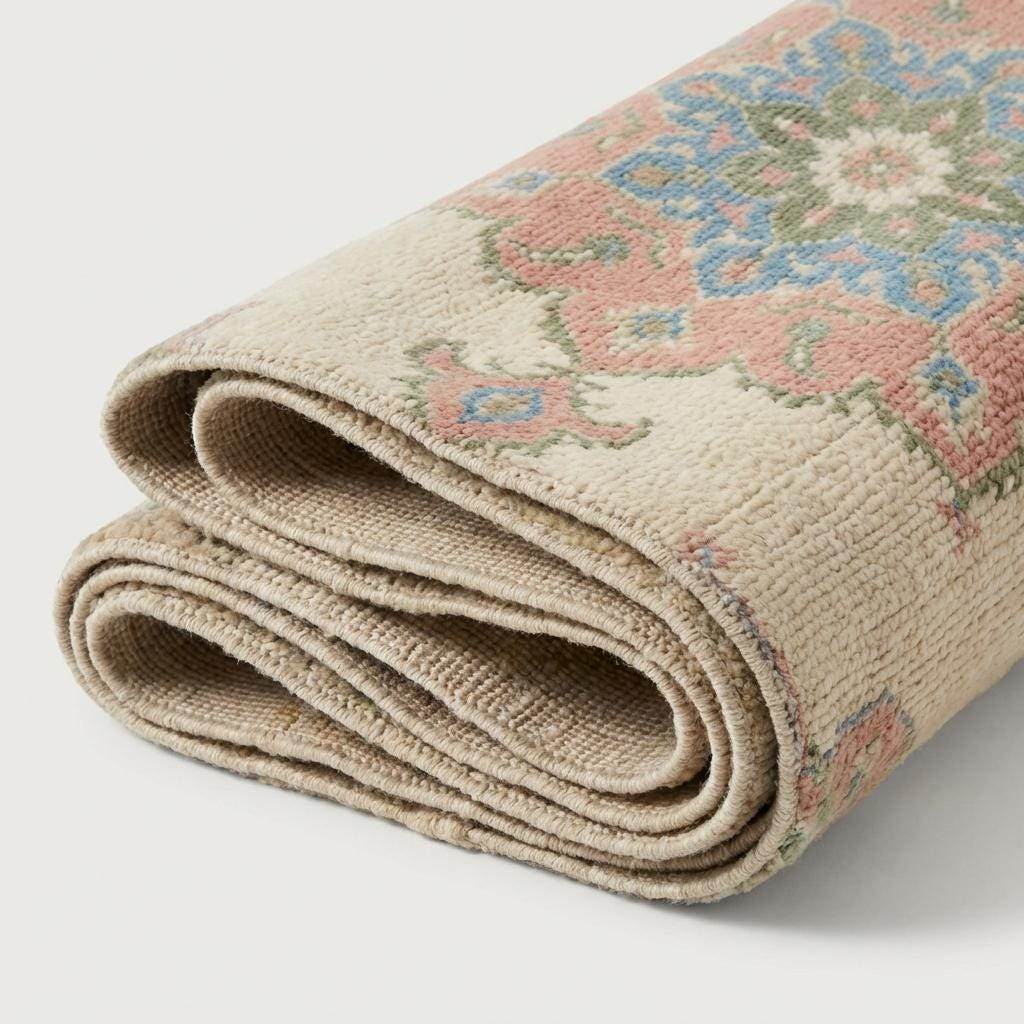 Pastel Oushak Area Rug, Hand Knotted Wool Medallion Living Room