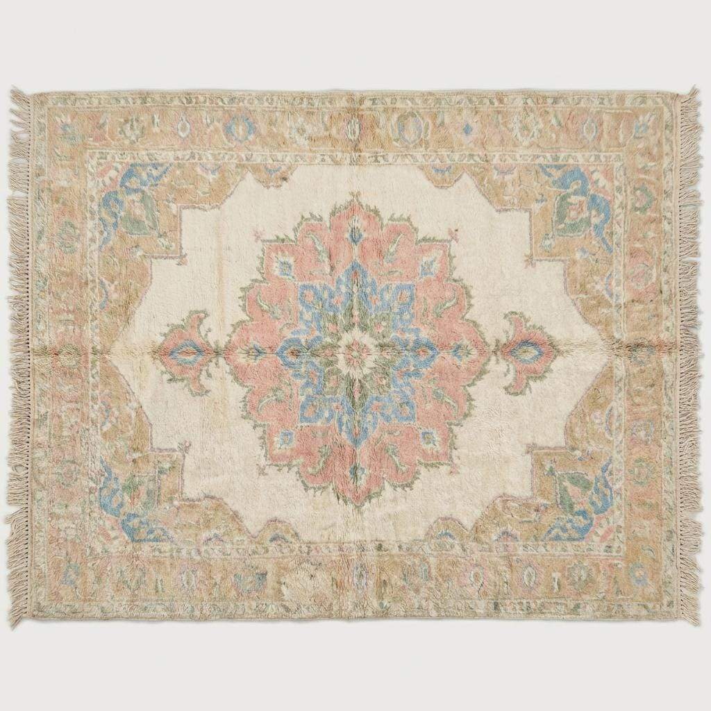 Pastel Oushak Area Rug, Hand Knotted Wool Medallion Living Room