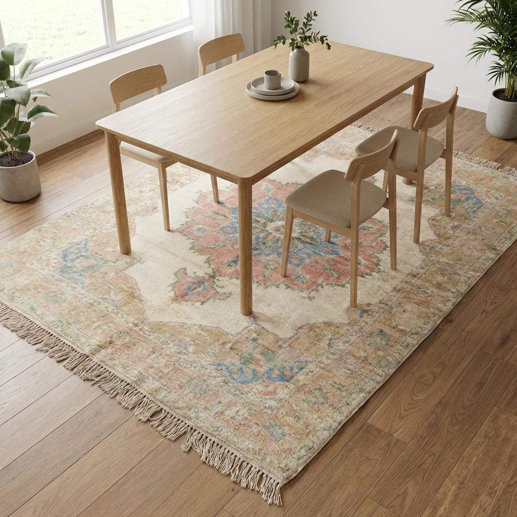 Pastel Oushak Area Rug, Hand Knotted Wool Medallion Living Room