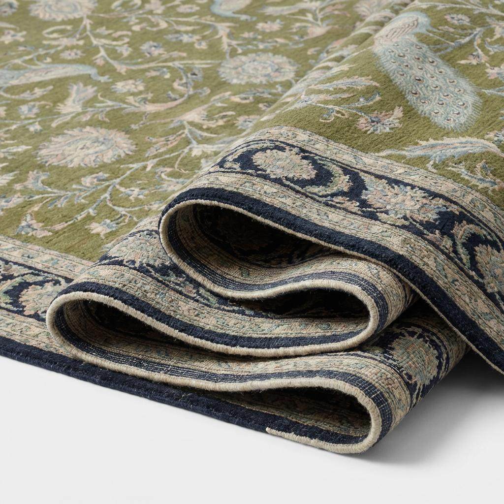 Peacock Floral Hand Knotted Wool Persian Area Rug Living