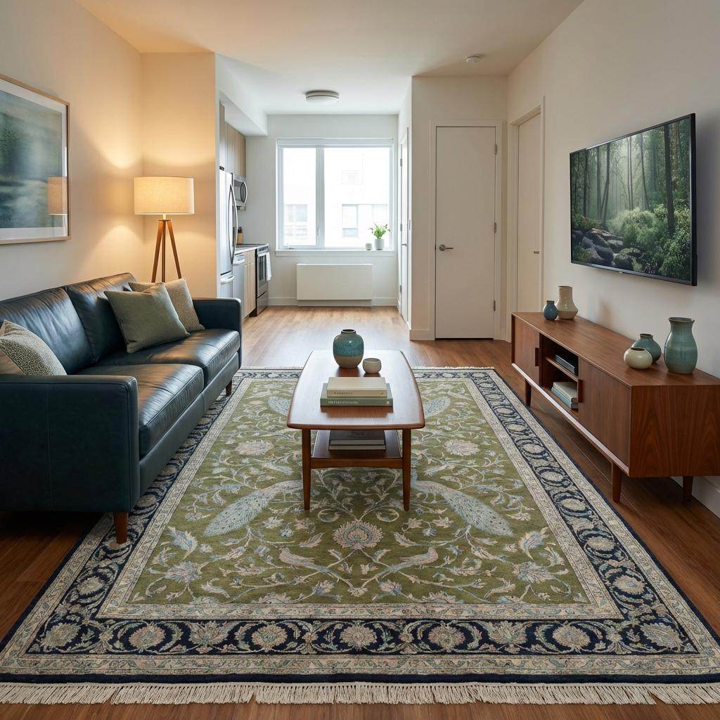 Rectangular Persian style wool area rug for living room décor