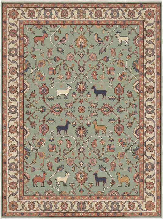Persian Folk Art hand-knotted wool rug with traditional floral and bird motifs