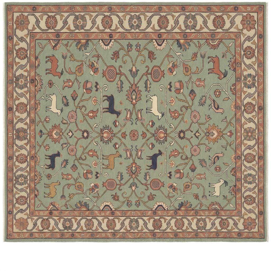 Persian Folk Art Wool Area Rug Traditional Floral