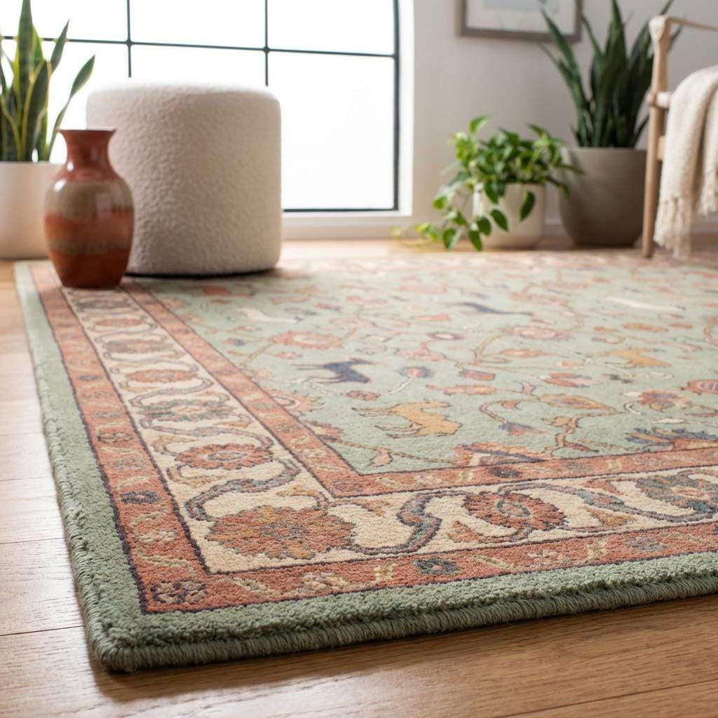 Persian Folk Art Wool Area Rug Traditional Floral