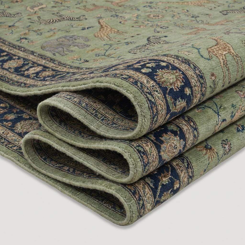 Persian Pictorial Wool Rug with Animal Motif, Hand Knotted Area Rug