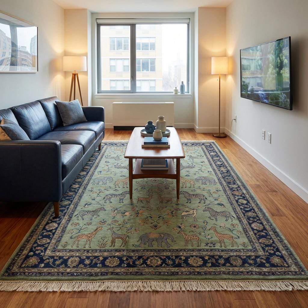 Persian Pictorial Wool Rug with Animal Motif, Hand Knotted Area Rug