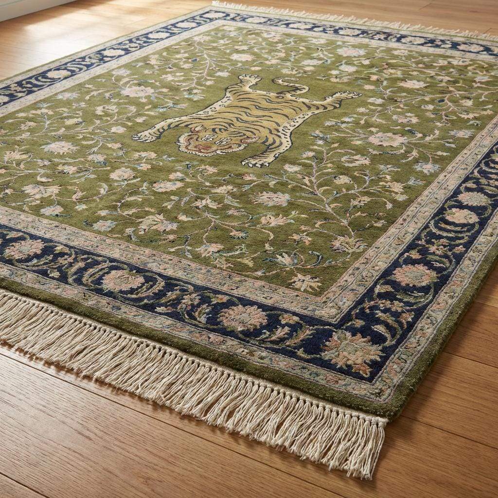 Persian Tiger Floral Hand Knotted Wool Area Rug