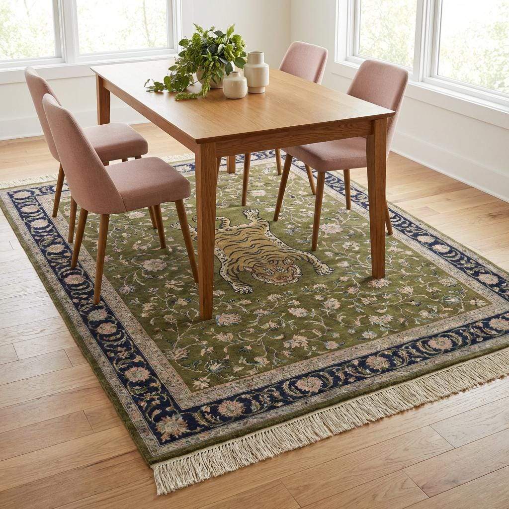 Persian Tiger Floral Hand Knotted Wool Area Rug