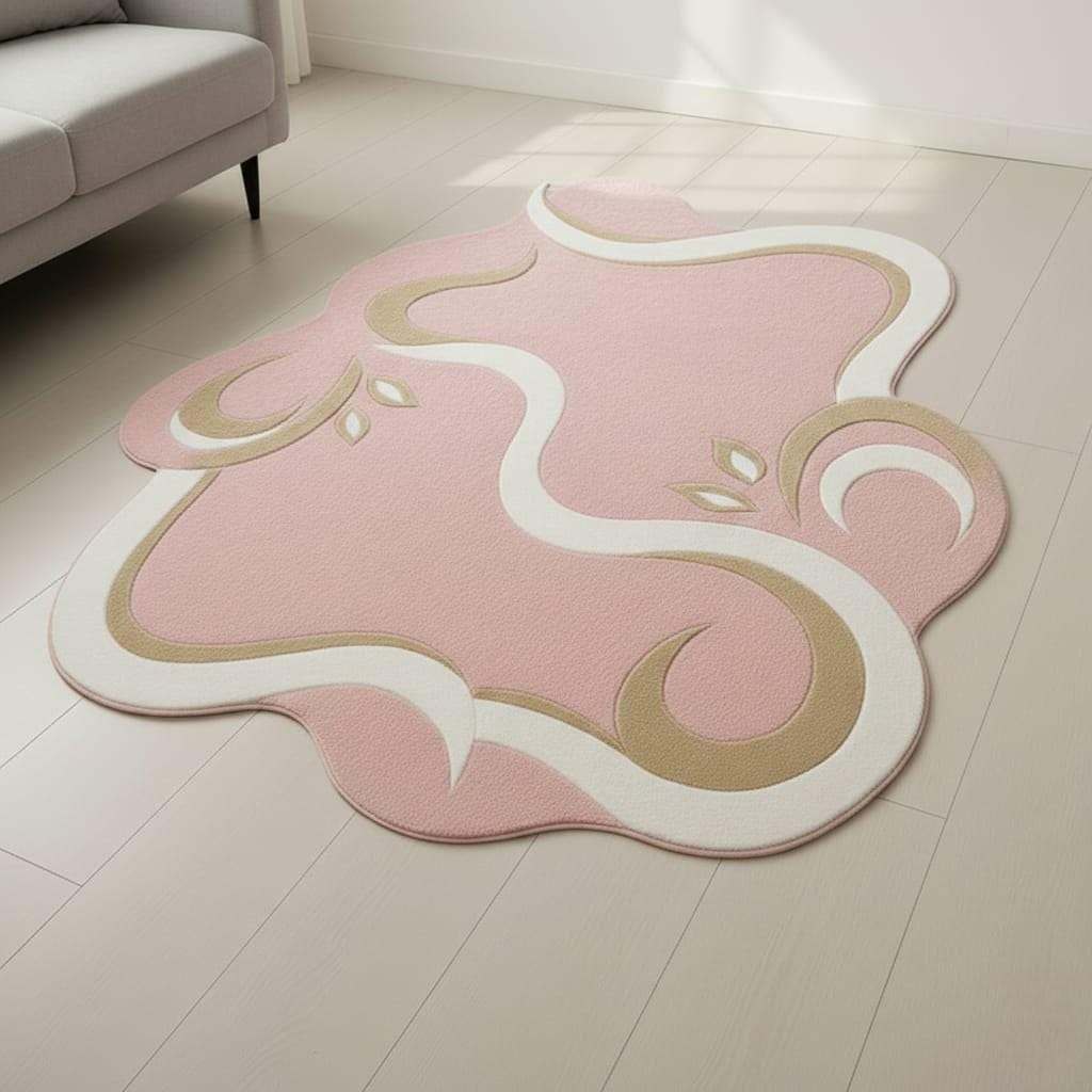 Pink Abstract Area Rug, Modern Organic Shape Rug, Soft Pastel Handmade Carpet, Minimalist Outdoor Indoor Rug