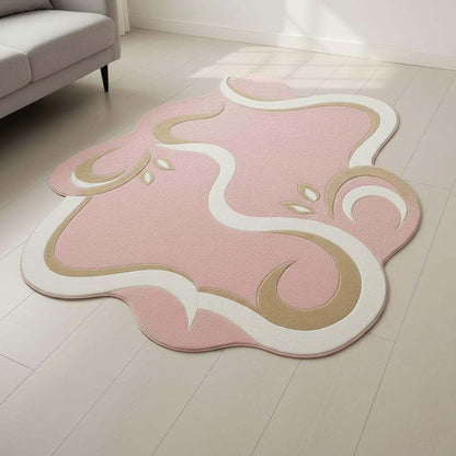 Pink Abstract Area Rug, Modern Organic Shape Rug, Soft Pastel Handmade Carpet, Minimalist Outdoor Indoor Rug