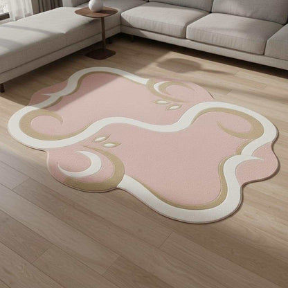 Pink Abstract Area Rug, Modern Organic Shape Rug, Soft Pastel Handmade Carpet, Minimalist Outdoor Indoor Rug