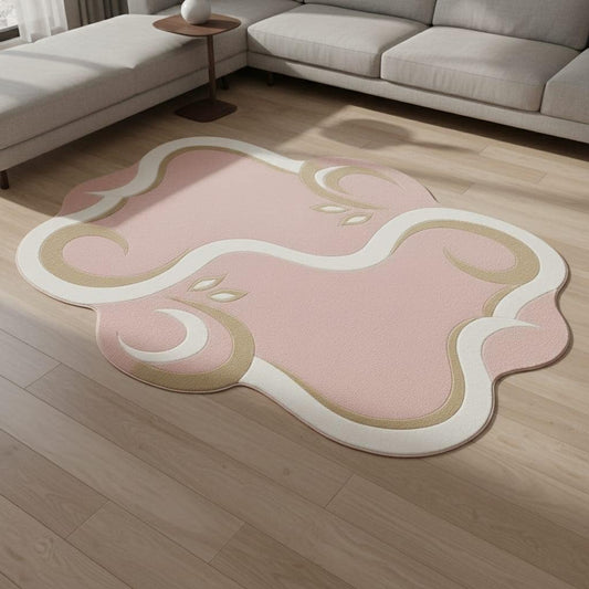 Pink Abstract Area Rug, Modern Organic Shape Rug, Soft Pastel Handmade Carpet, Minimalist Outdoor Indoor Rug