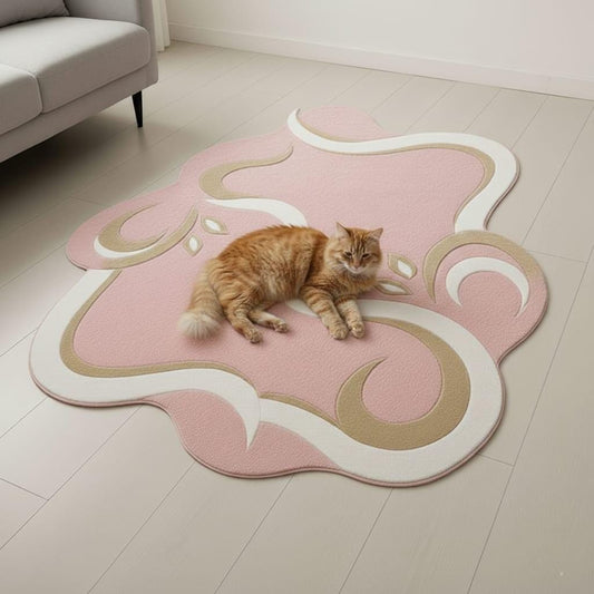 Pink Abstract Area Rug, Modern Organic Shape Rug, Soft Pastel Handmade Carpet, Minimalist Outdoor Indoor Rug