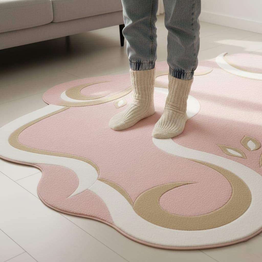 Pink Abstract Area Rug, Modern Organic Shape Rug, Soft Pastel Handmade Carpet, Minimalist Outdoor Indoor Rug
