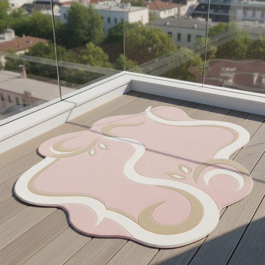 Pink Abstract Area Rug, Modern Organic Shape Rug, Soft Pastel Handmade Carpet, Minimalist Outdoor Indoor Rug