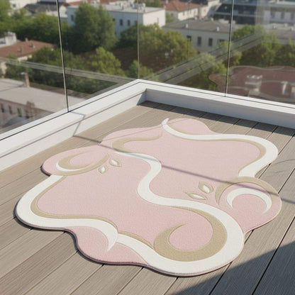 Pink Abstract Area Rug, Modern Organic Shape Rug, Soft Pastel Handmade Carpet, Minimalist Outdoor Indoor Rug