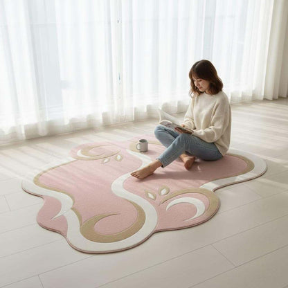 Pink Abstract Area Rug, Modern Organic Shape Rug, Soft Pastel Handmade Carpet, Minimalist Outdoor Indoor Rug