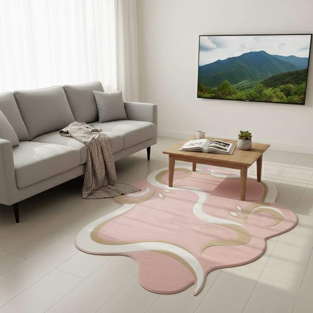 Pink Abstract Area Rug, Modern Organic Shape Rug, Soft Pastel Handmade Carpet, Minimalist Outdoor Indoor Rug