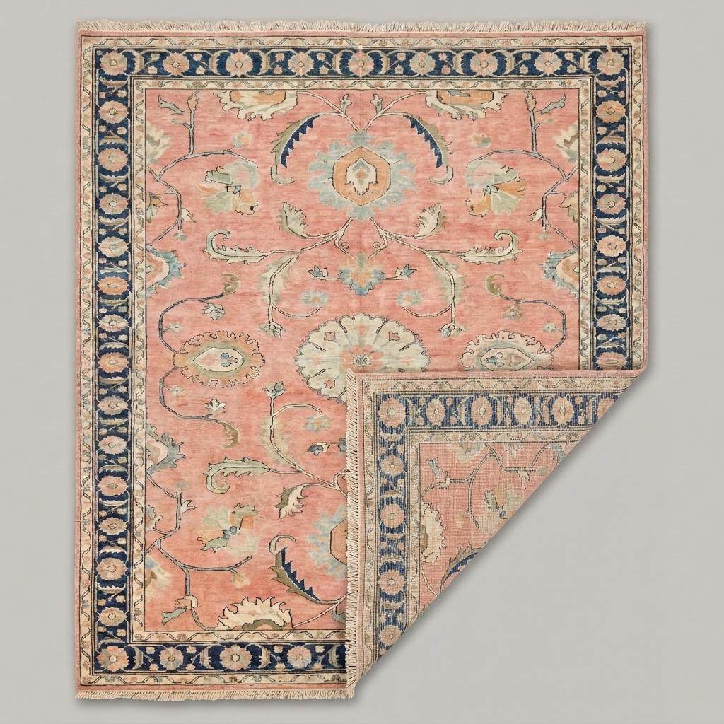 Pink Oushak Hand Knotted Rug, Vintage Floral Carpet for Bedroom, Traditional Turkish Area Rug __etsy:8119336405