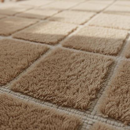 Plush Moroccan Shag Rug – Beige Cream Checkered Area Rug