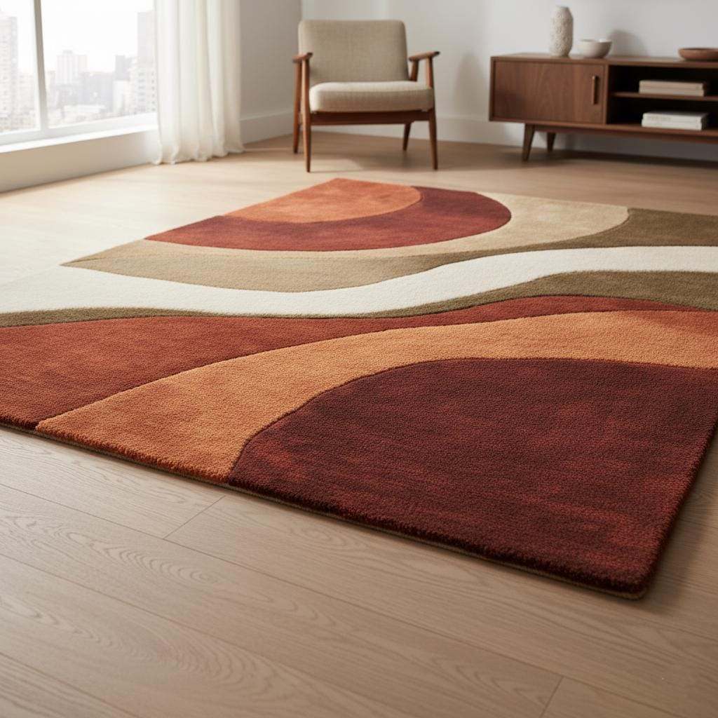 Retro 70s Geometric Wave Rug: Mid-Century Modern Accent Rug