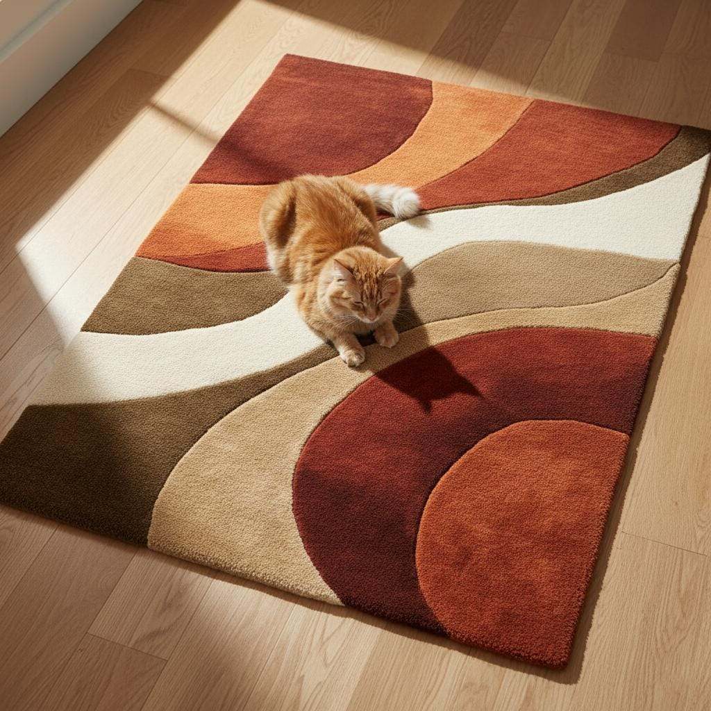 Retro 70s Geometric Wave Rug: Mid-Century Modern Accent Rug