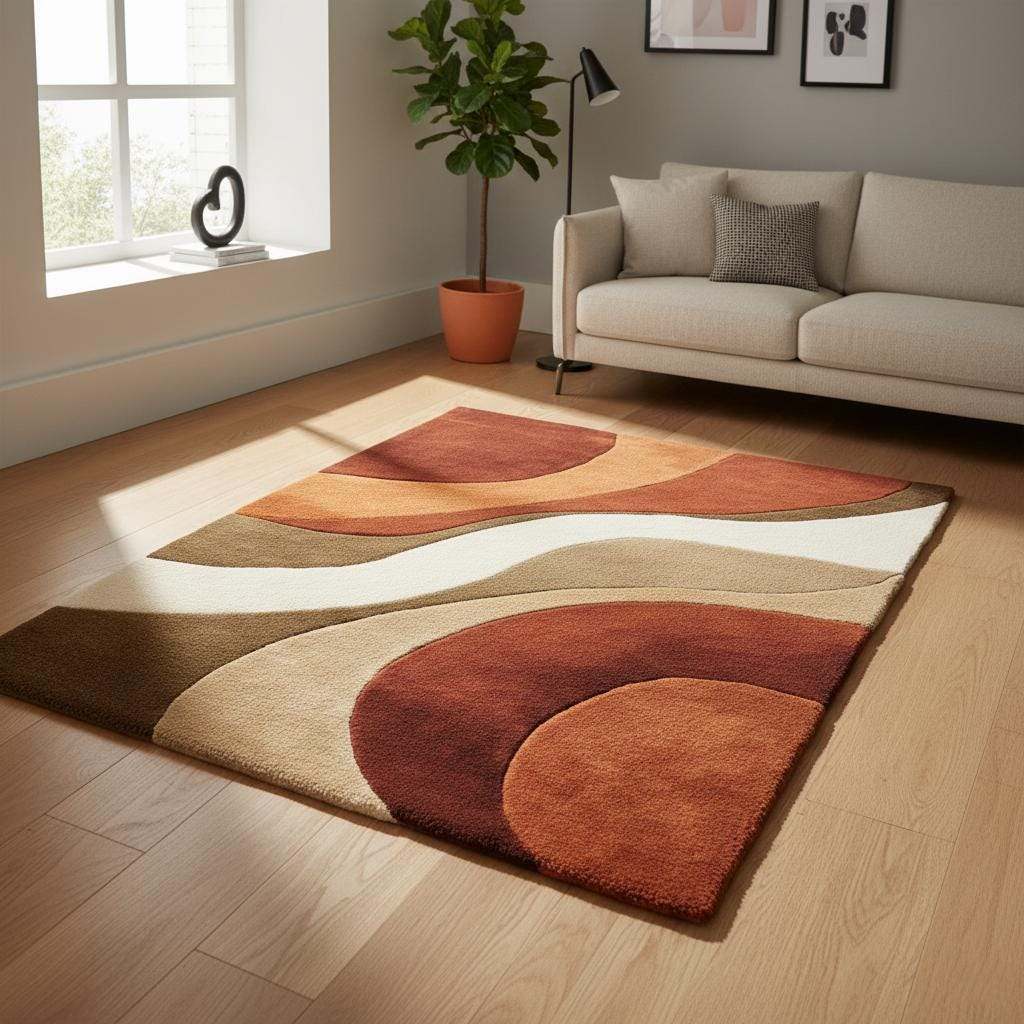 Retro 70s Geometric Wave Rug: Mid-Century Modern Accent Rug