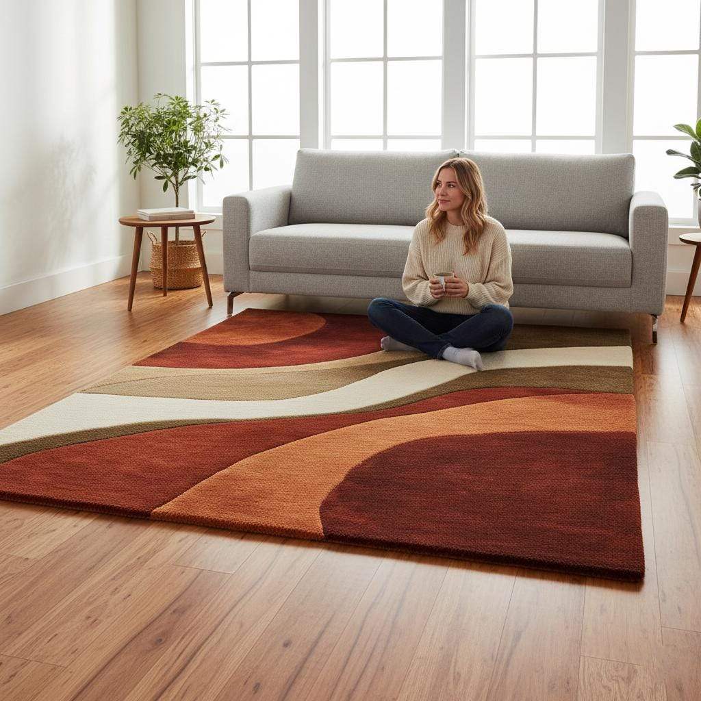 Retro 70s Geometric Wave Rug: Mid-Century Modern Accent Rug