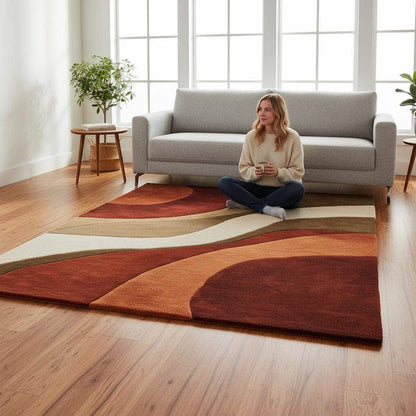 Retro 70s Geometric Wave Rug: Mid-Century Modern Accent Rug