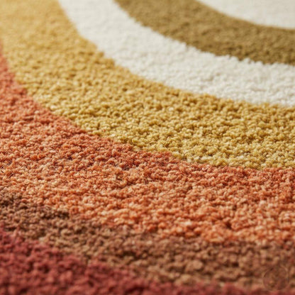 Retro 70s Shag Rug — Mid Century Modern Wool-Look Tufted Area Rug, Mustard Orange Rust Cream, Cozy Living Room Accent, Vintage Style Runner