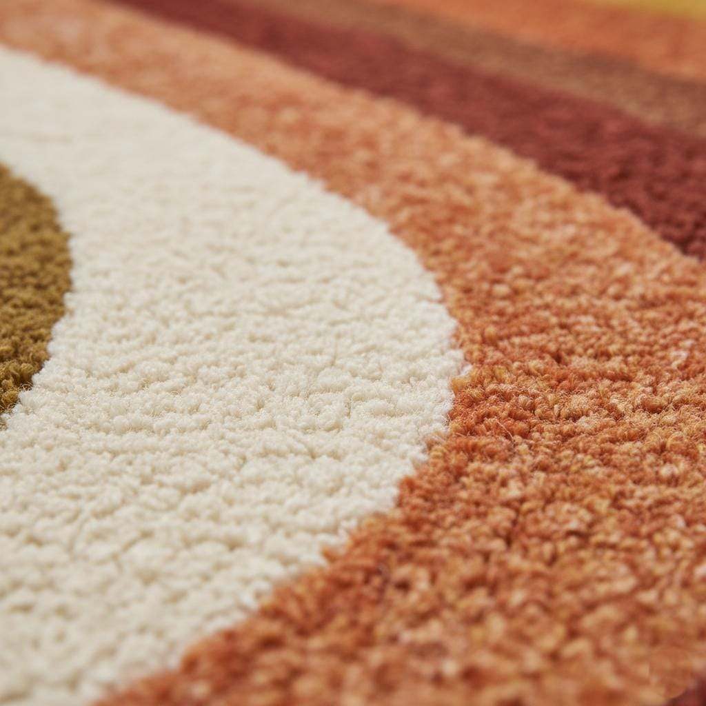 Retro 70s Shag Rug - Vintage Wave Pattern in Mustard & Rust Orange
