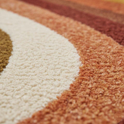 Retro 70s Shag Rug — Mid Century Modern Wool-Look Tufted Area Rug, Mustard Orange Rust Cream, Cozy Living Room Accent, Vintage Style Runner