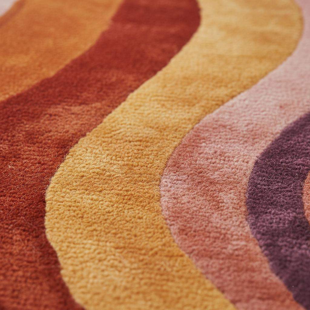 Retro 70s Wavy Area Rug: Multicolor Textured Pile, Mid-Century Modern Style