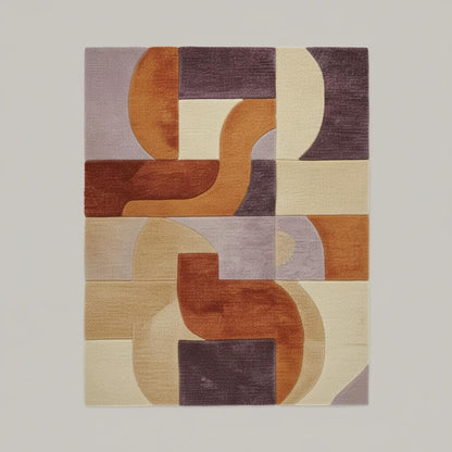Retro Modern Geometric Rug • Mid Century Style Area Rug • High Pile Soft Carpet • Abstract Wool Look Living Room Decor • Warm Earthy Colors