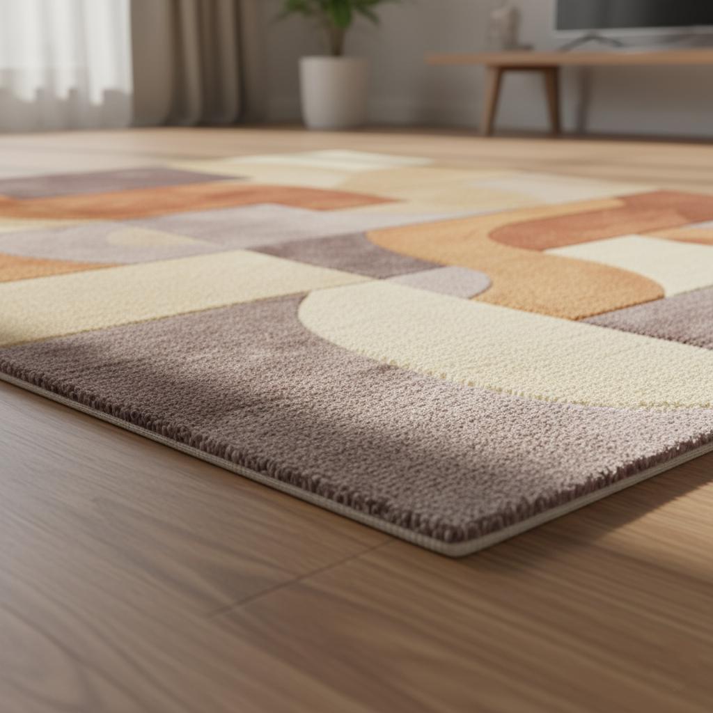 Retro Modern Geometric Rug • Mid Century Style Area Rug • High Pile Soft Carpet • Abstract Wool Look Living Room Decor • Warm Earthy Colors