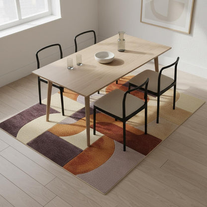 Retro Modern Geometric Rug • Mid Century Style Area Rug • High Pile Soft Carpet • Abstract Wool Look Living Room Decor • Warm Earthy Colors