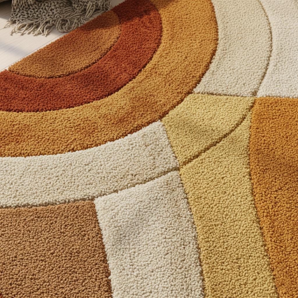 Retro Tufted Area Rug | Mid Century Modern Abstract Carpet | Warm Boho Accent Rug for Living Room | Handmade Soft Textured Rug | MCM Rug