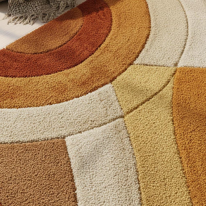 Retro Tufted Area Rug | Mid Century Modern Abstract Carpet | Warm Boho Accent Rug for Living Room | Handmade Soft Textured Rug | MCM Rug