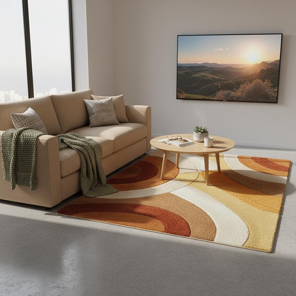 Retro Tufted Area Rug | Mid Century Modern Abstract Carpet | Warm Boho Accent Rug for Living Room | Handmade Soft Textured Rug | MCM Rug