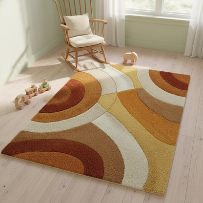 Retro Tufted Area Rug | Mid Century Modern Abstract Carpet | Warm Boho Accent Rug for Living Room | Handmade Soft Textured Rug | MCM Rug