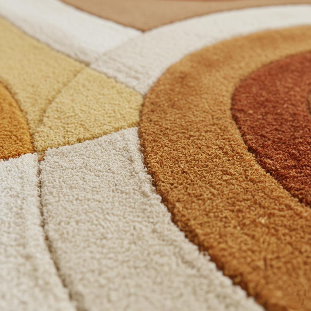Retro Tufted Area Rug | Mid Century Modern Abstract Carpet | Warm Boho Accent Rug for Living Room | Handmade Soft Textured Rug | MCM Rug