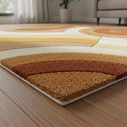 Retro Tufted Area Rug | Mid Century Modern Abstract Carpet | Warm Boho Accent Rug for Living Room | Handmade Soft Textured Rug | MCM Rug