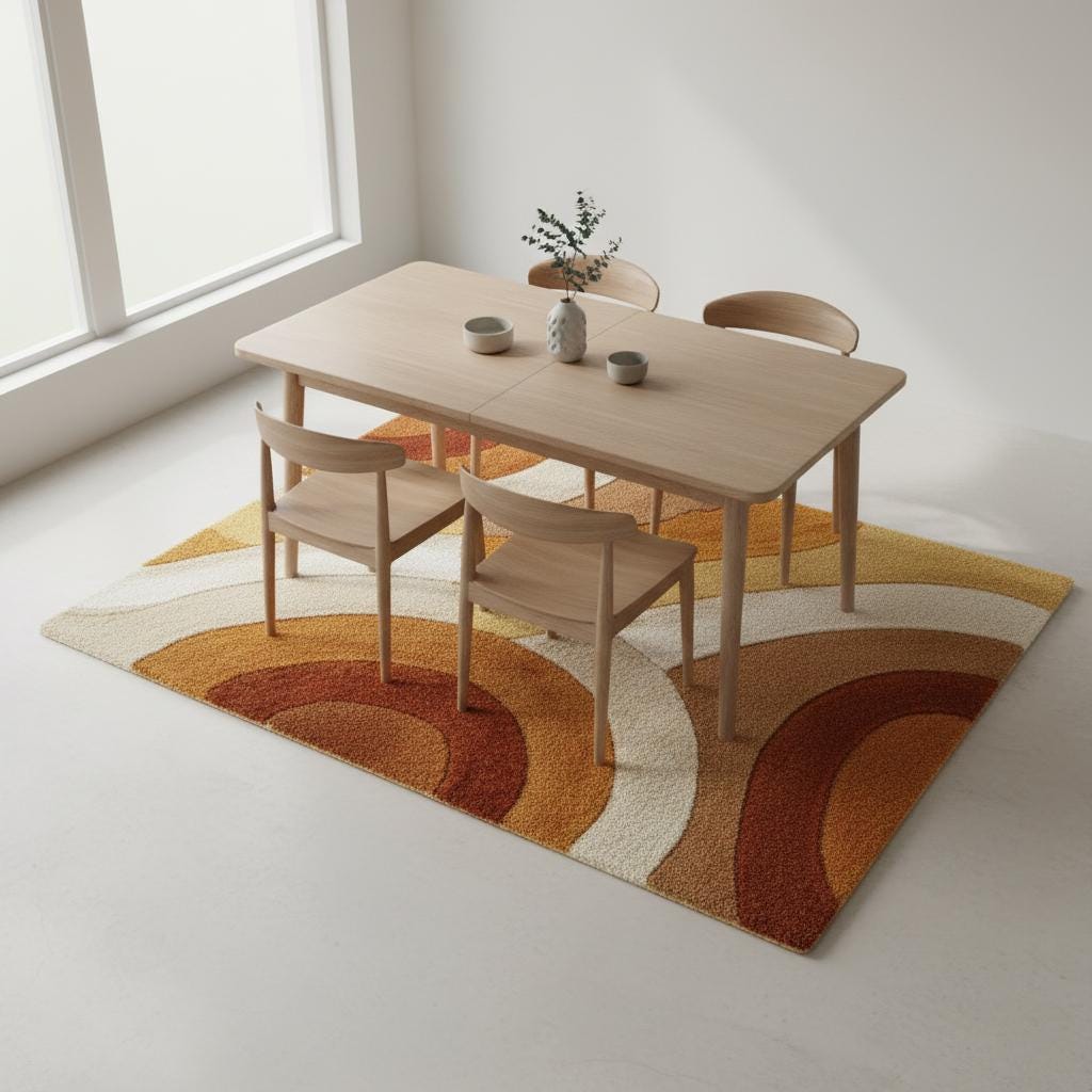 Retro Tufted Area Rug | Mid Century Modern Abstract Carpet | Warm Boho Accent Rug for Living Room | Handmade Soft Textured Rug | MCM Rug