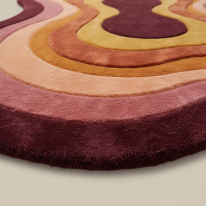 Retro Wavy Area Rug, Organic Shape Abstract Carpet, 70s Style Living Room Rug, Warm Earth Tone Blob Rug, Handmade Modern Boho Home Decor