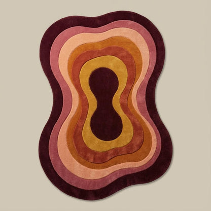 Retro Wavy Area Rug, Organic Shape Abstract Carpet, 70s Style Living Room Rug, Warm Earth Tone Blob Rug, Handmade Modern Boho Home Decor