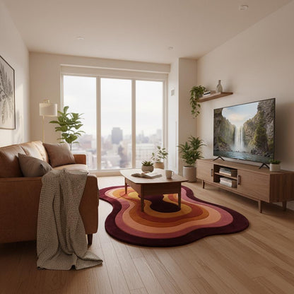 Retro Wavy Area Rug, Organic Shape Abstract Carpet, 70s Style Living Room Rug, Warm Earth Tone Blob Rug, Handmade Modern Boho Home Decor