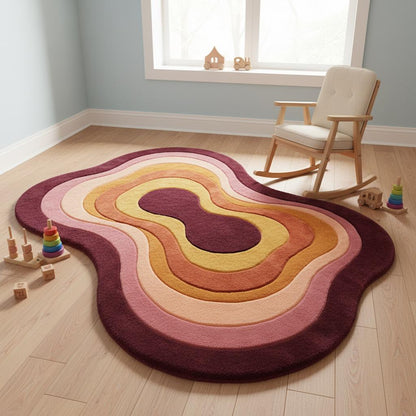 Retro Wavy Area Rug, Organic Shape Abstract Carpet, 70s Style Living Room Rug, Warm Earth Tone Blob Rug, Handmade Modern Boho Home Decor
