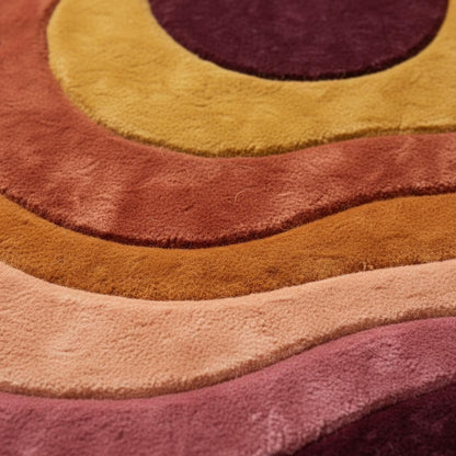 Retro Wavy Area Rug, Organic Shape Abstract Carpet, 70s Style Living Room Rug, Warm Earth Tone Blob Rug, Handmade Modern Boho Home Decor